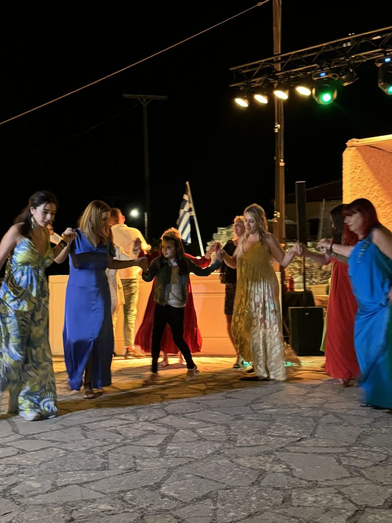 Traditional Greek dances at wedding reception in Ithaca Greece, Anoghi