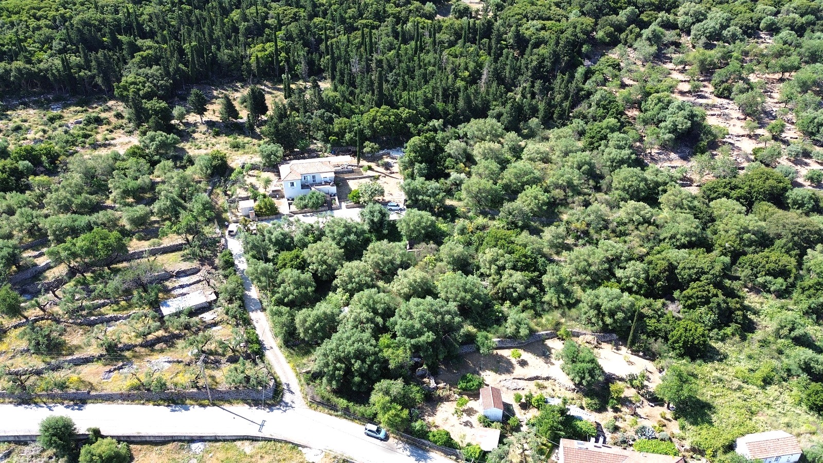 Aerial view of house for sale in Ithaca Greece, Stavros