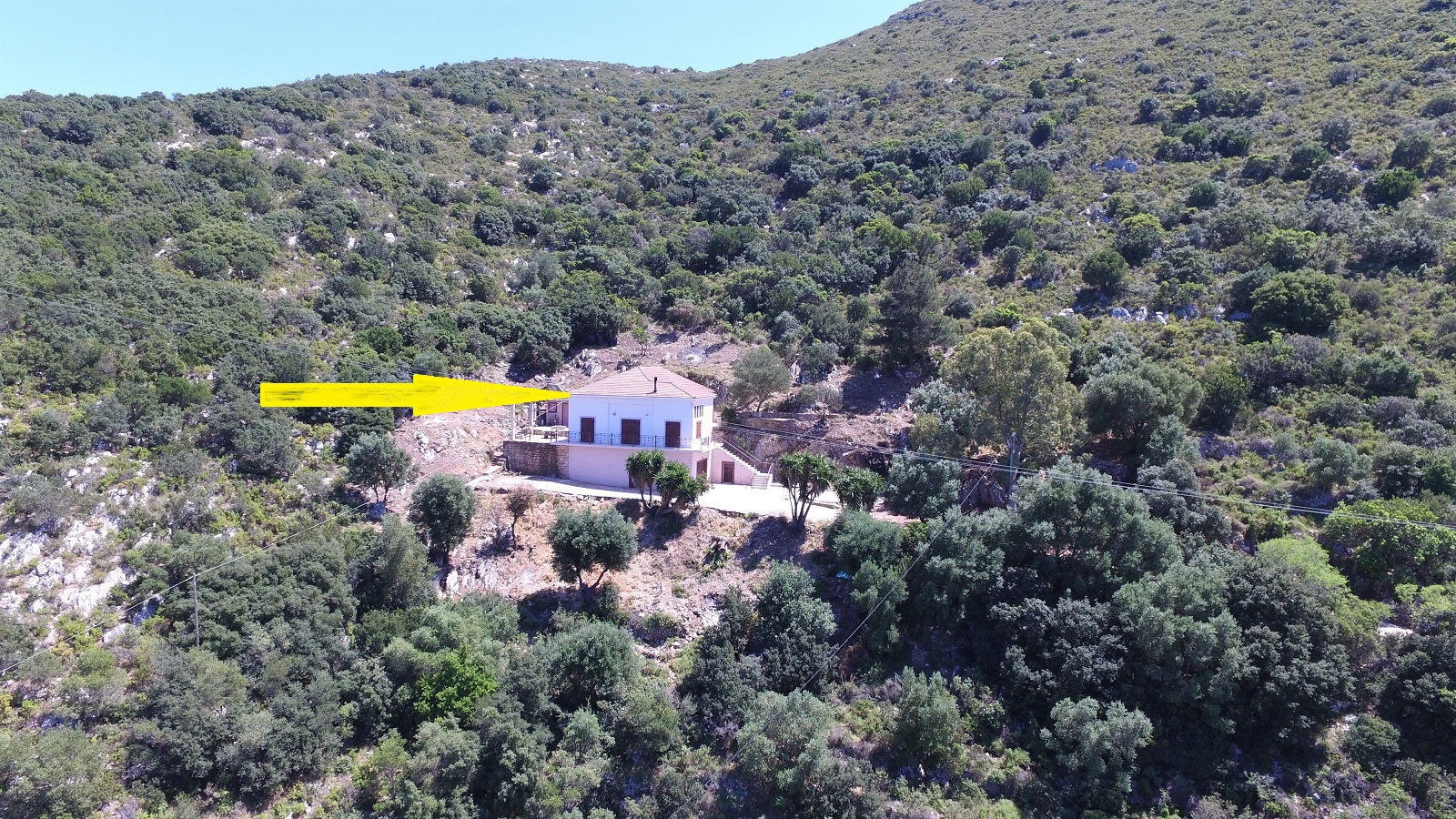 Aerial view and location of house for sale in Ithaca Greece, Vathi