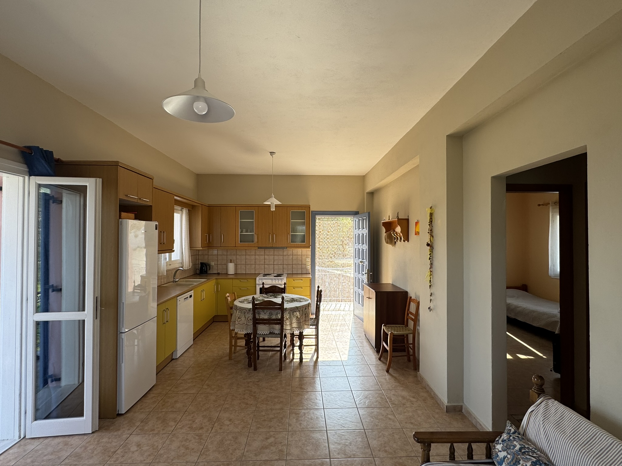 Open plan kitchen and living area of house for rent in Ithaca Greece, Stavros