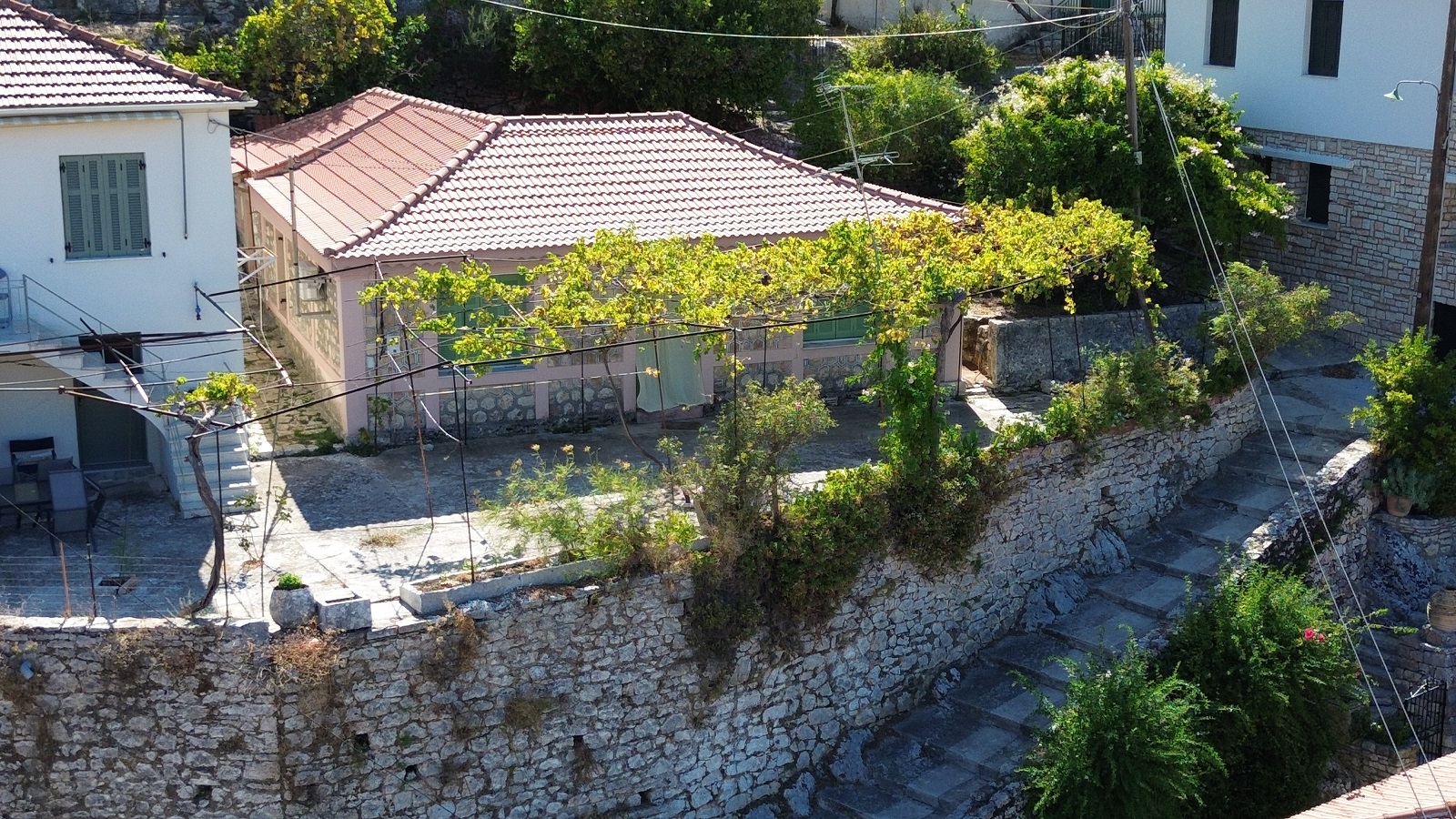 Aerial view of house for sale in Ithaca Greece, Vathi