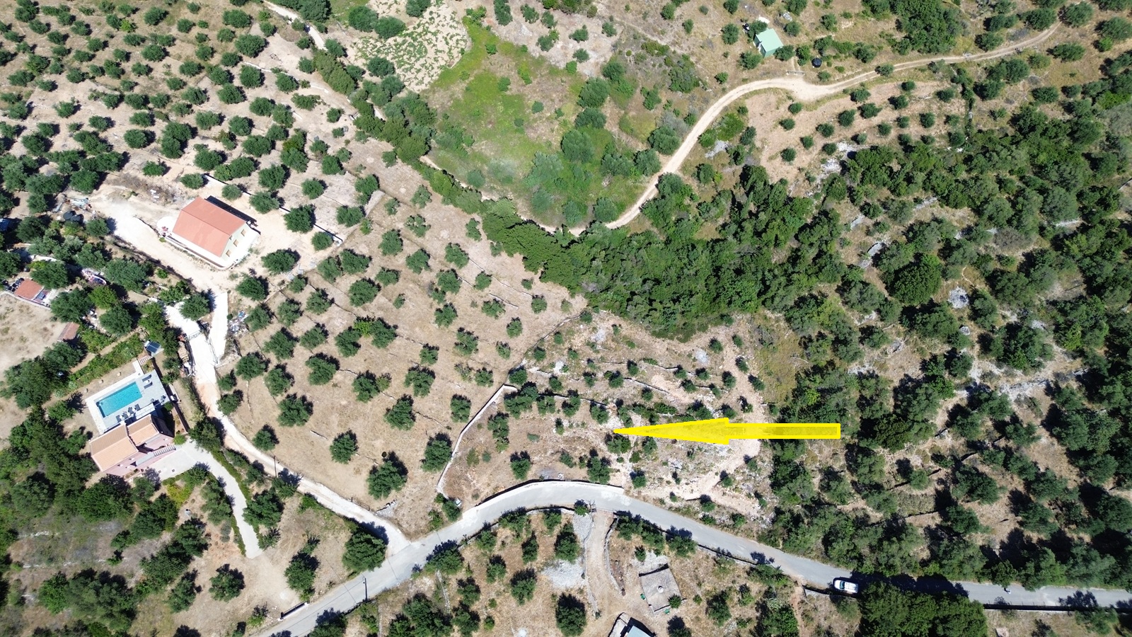 Aerial view and location of land with building license for sale in Ithaca Greece, Vathi