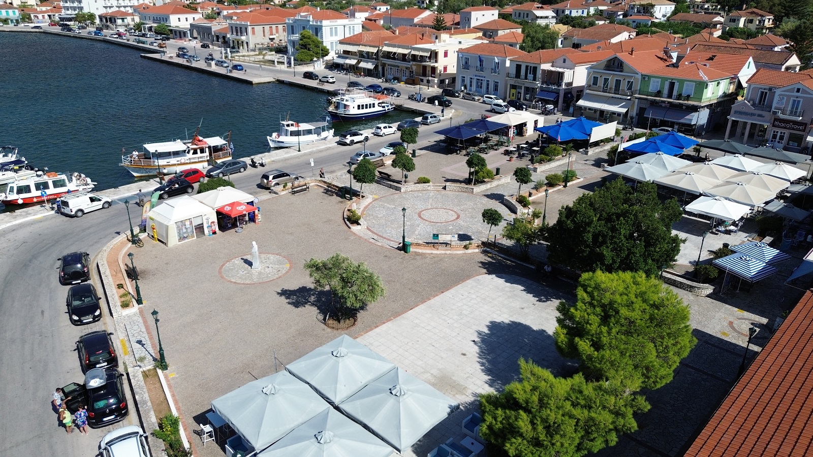 Aerial views of the square with house for sale in Ithaca Greece, Vathi
