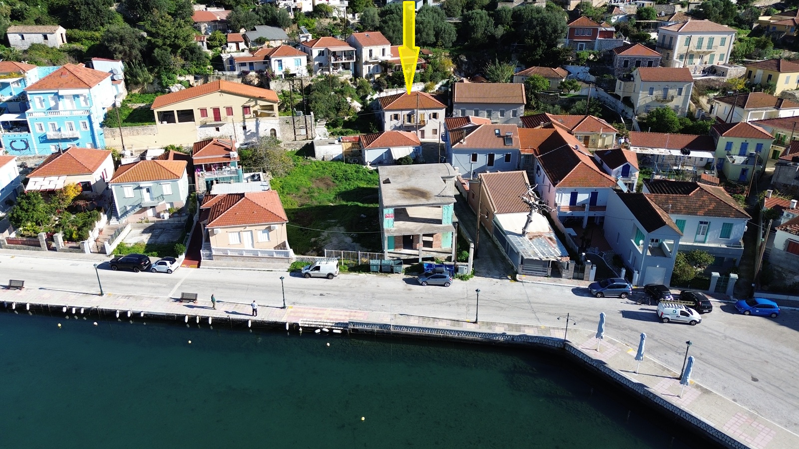Aerial view and location of house for sale in Ithaca Greece, Vathi