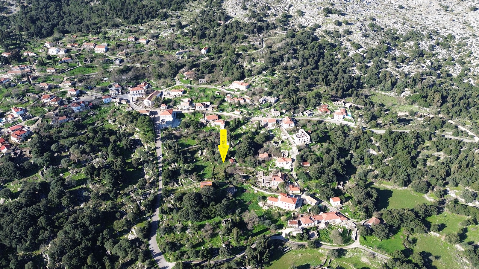Aerial view and location of land for sale in Ithaca Greece, Anoghi