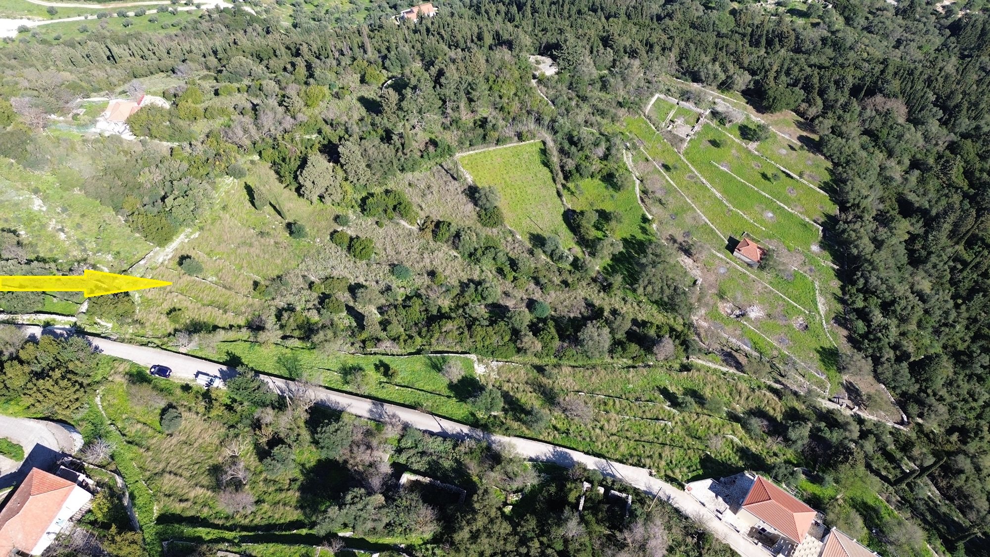 Aerial view and location of land for sale in Ithaca Greece, Exoghi