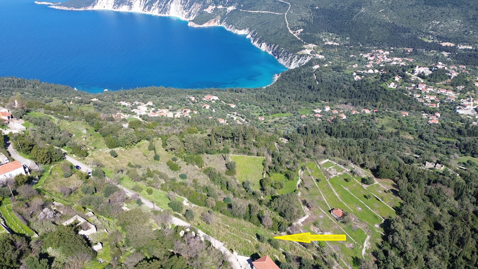 Aerial view and location of land for sale in Ithaca Greece, Exoghi