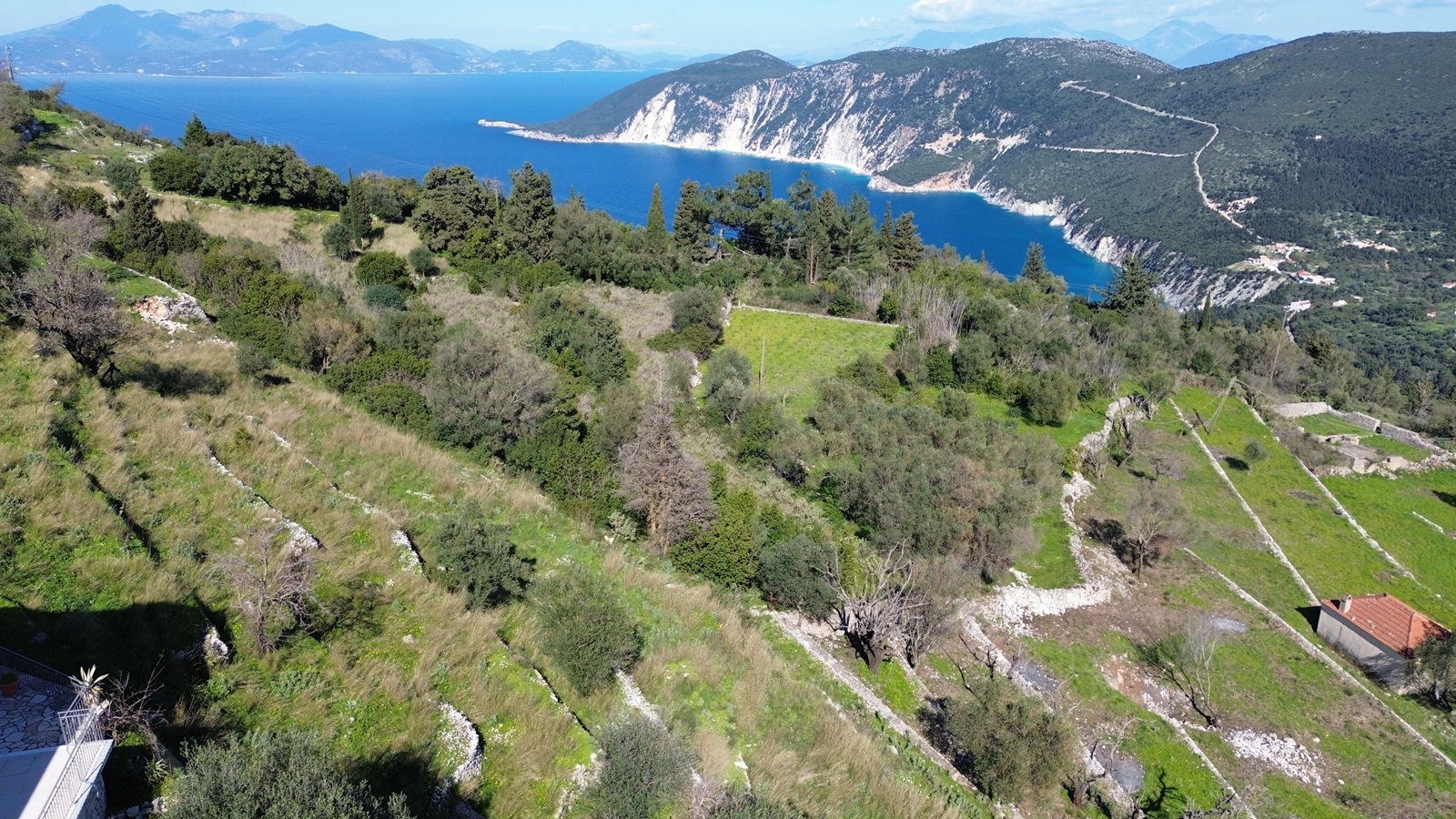 Aerial view of land for sale in Ithaca Greece, Exoghi